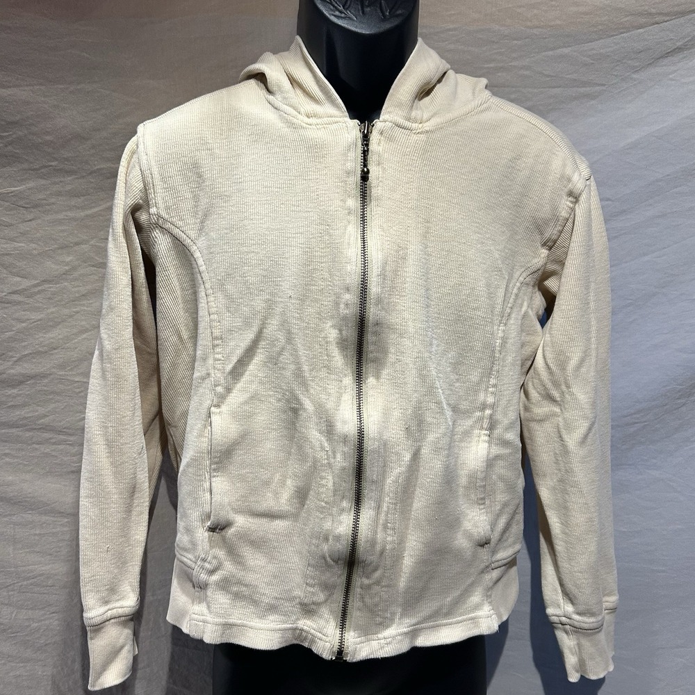 Columbia Womens Medium Cream Ivory Full Zip Waffle Ribbed Knit Thermal Hoodie
